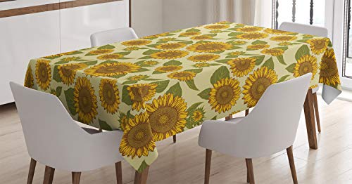 ABAKUHAUS Jahrgang Tischdecke, Funky Stil Sunflower, Personalisierter Druck mit Klaren Farben Waschbar Wasserfest kein Verblassen, 140 x 170 cm, Gelb Grün von ABAKUHAUS