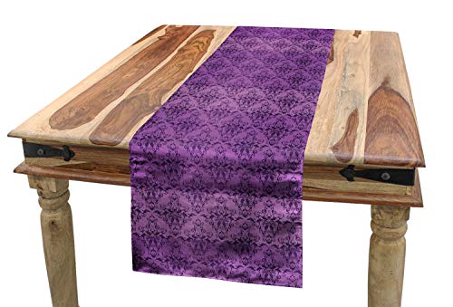 ABAKUHAUS Jahrgang Tischläufer, Rococo Damast-lila, Esszimmer Küche Rechteckiger Dekorativer Tischläufer, 40 x 225 cm, Dunkelviolett Violett von ABAKUHAUS