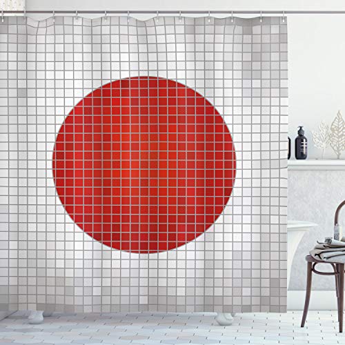ABAKUHAUS Japan Duschvorhang, Mosaik-Flagge von Japan, Stoffliches Gewebe Badezimmerdekorationsset mit Haken, 175 x 220 cm, Pale Grau Orange von ABAKUHAUS