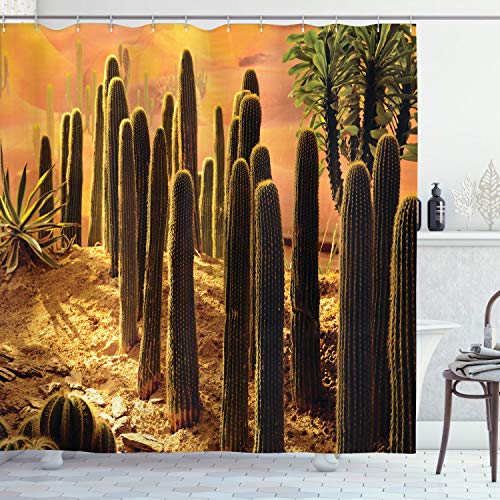 ABAKUHAUS Kaktus Duschvorhang, Sonnenuntergang in Wild Wüste, Stoffliches Gewebe Badezimmerdekorationsset mit Haken, 175 x 220 cm, Lachs Grün ABAKUHAUS Kaktus Duschvorhang, Sonnenuntergang in Wild Wüste, Stoffliches Gewebe Badezimmerdekorationsset mit Haken, 175 x 220 cm, Lachs Grün von ABAKUHAUS