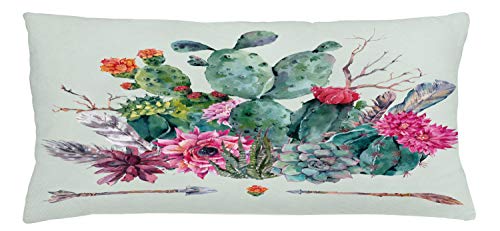 ABAKUHAUS Kaktus Kissenbezug, Dornige Boho-Blüten, mit Reißverschluss Waschbar Beidseitiger Digitaldruck Klare Farben Hochwertige Stoff, 90 x 40 cm, Grün Magenta ABAKUHAUS Kaktus Kissenbezug, Dornige Boho-Blüten, mit Reißverschluss Waschbar Beidseitiger Digitaldruck Klare Farben Hochwertige Stoff, 90 x 40 cm, Grün Magenta von ABAKUHAUS