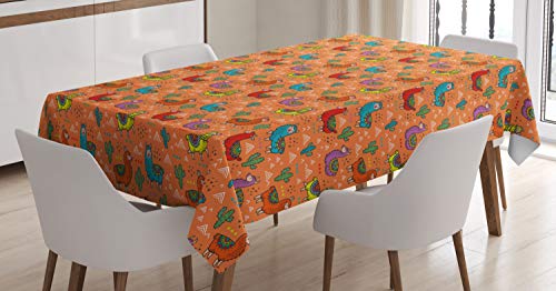 ABAKUHAUS Kaktus Tischdecke, Bunte Alpacas Blume, Druck mit Klaren Farben ohne Verblassen Waschbar für innen oder Außen Bereich, 140 x 170 cm, Orange von ABAKUHAUS