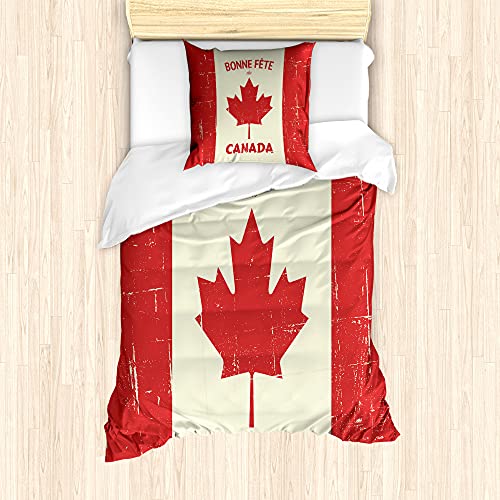 ABAKUHAUS Kanada Bettbezug Set für Einzelbetten, Happy Canada Konzept, Milbensicher Allergiker geeignet mit Kissenbezug, 135 cm x 200 cm - 80 x 80 cm, Vermilion und Elfenbein von ABAKUHAUS