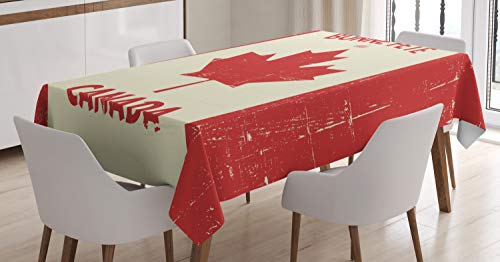 ABAKUHAUS Kanada Tischdecke, Happy Canada Konzept, Schmutzabweisend Pflegeleicht Waschbar Druck Mit Klaren Farben ohne Verblassen, 140 x 170 cm, Zinnoberrot und Elfenbein von ABAKUHAUS