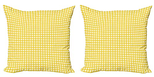 ABAKUHAUS Kariert Dekokissen Kissenbezug 2er Pack, Retro Englisch Yellow, Modern Accent Doppelseitiger Digitaldruck, 45x45, Gelb Weiss von ABAKUHAUS