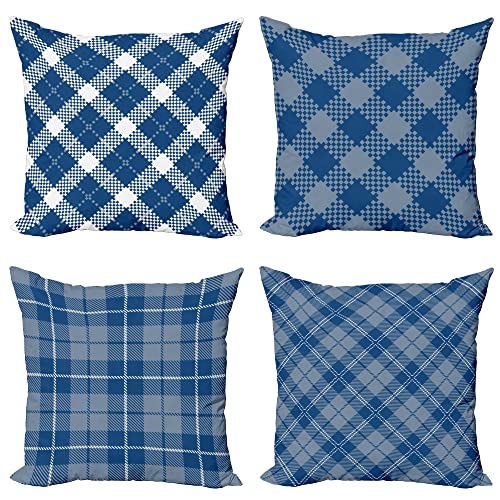 ABAKUHAUS Kariert Dekokissen Kissenbezug 4er Pack, Kariertes Schottisches Tartan Modern Accent Doppelseitiger Digitaldruck, 40 cm x 40 cm, Blau Grau Nachtblau von ABAKUHAUS