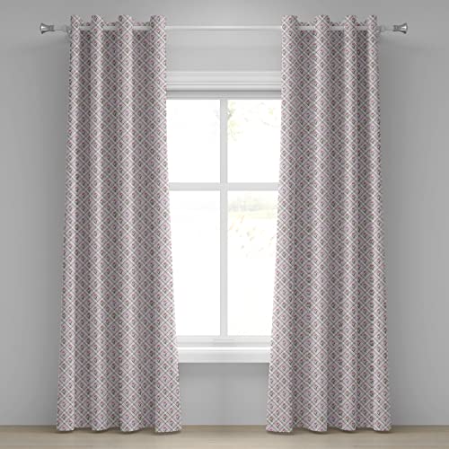 ABAKUHAUS Kariert Ösenvorhang, Diagonale Linien Floral, Dekorative 2-Panel-Fenstervorhänge für Schlafzimmer Wohnzimmer, 280 cm x 225 cm, Mauve Rosa Forest Green von ABAKUHAUS