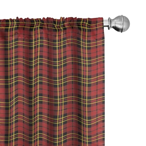 ABAKUHAUS Kariert Vorhänge 2er-Pack, Schottisches Britisches Keltisches Kultur-traditionelles Design in den klassischen Farben, 4 Stück 150 cm x 245 cm, Schwarz Gelb Rot von ABAKUHAUS