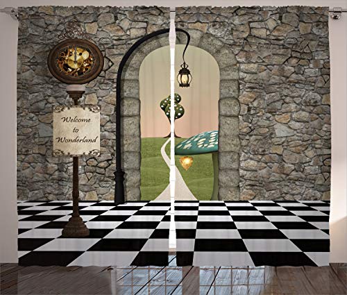 ABAKUHAUS Karikatur Rustikaler Vorhang, Märchen Motiv, Wohnzimmer Universalband Gardinen mit Schlaufen und Haken, 280 x 225 cm, Grau Braun von ABAKUHAUS