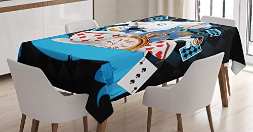 ABAKUHAUS Karikatur Tischdecke, Wonderland Tale, Pflegeleicht Waschbar Schmutzabweisend und mit Klaren Farben Hochwertiger Druck, 140 x 200 cm, Blau Schwarz von ABAKUHAUS