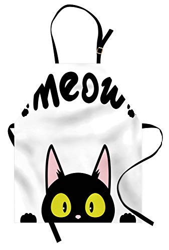 ABAKUHAUS Katze Kochschürze, Lustiges Kätzchen Peaking Meow, Höhenverstellbar Klare Farben ohne verblassen, Charcoal Grau Gelb von ABAKUHAUS