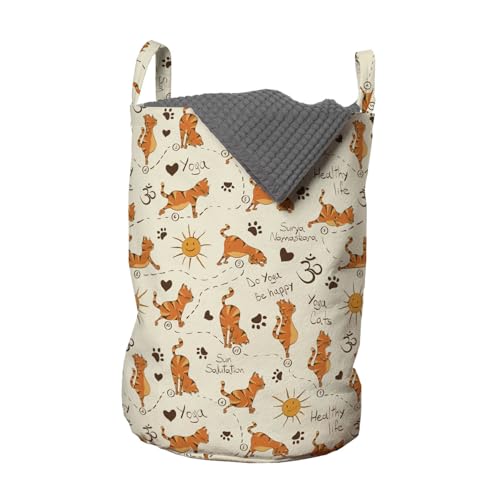 ABAKUHAUS Katze Wäschesack 2er Pack, Kitties Doing Yoga Paws, Wäschekorb mit Griffen und Kordelzugverschluss, Zweierpack 33cm x 50cm, Creme Orange Braun von ABAKUHAUS