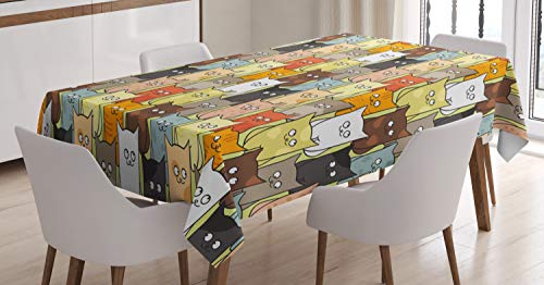 ABAKUHAUS Katzen Tischdecke, Lustige farbige Cartoon, Personalisierter Druck Klare Farben ohne Verblassen Waschbar für Außen Bereich, 140 x 170 cm, Beige Braun von ABAKUHAUS