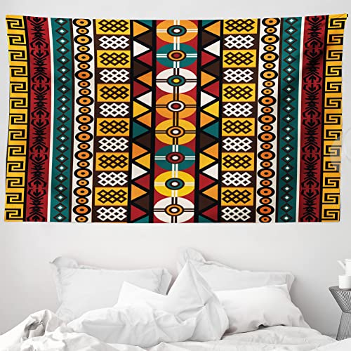 ABAKUHAUS Kente Wandteppich und Tagesdecke, Primitive Borders aus Weiches Mikrofaser Stoff Waschbar ohne Verblassen Digitaldruck, 230 x 140 cm, Gelb Orange von ABAKUHAUS