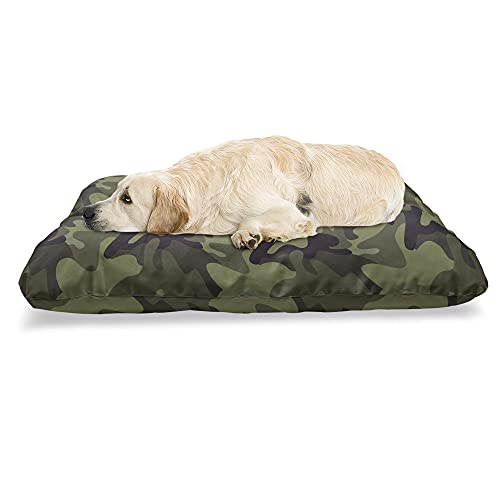 ABAKUHAUS Khaki Haustierbett, Camouflage Motiv Camo Stains, beissfestes Kissen für Hunde und Katzen mit abnehmbaren Bezug, 60 cm x 100 cm, Army Green Slate Brown von ABAKUHAUS