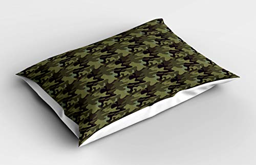 ABAKUHAUS Khaki Kissenbezug, Camouflage Motiv Camo Stains, Dekorativer Standard King Size Gedruckter Kissenbezug, 80 x 40 cm, Army Green Slate Brown von ABAKUHAUS