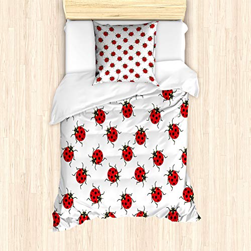 ABAKUHAUS Kids Bettbezug Set für Einzelbetten, Marienkäfer-Muster, Milbensicher Allergiker geeignet mit Kissenbezug, rot-Weiss von ABAKUHAUS