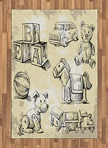 ABAKUHAUS Kids Teppich, Hand gezeichnete Teddybär, Deko-Teppich Digitaldruck, Färben mit langfristigen Halt, 120 x 180 cm, Beige Schwarz von ABAKUHAUS