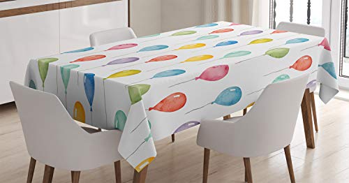 ABAKUHAUS Kids Tischdecke, Bunte Ballone, Personalisierter Druck Klare Farben ohne Verblassen Waschbar für Außen Bereich, 140 x 240 cm, Gelb Rot Grün von ABAKUHAUS