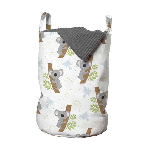 ABAKUHAUS Kinder-Gärtnerei Wäschesack 2er Pack, Lustige Childish Koala, Wäschekorb mit Griffen und Kordelzugverschluss, Zweierpack 33cm x 50cm, Hellbraun Grau von ABAKUHAUS