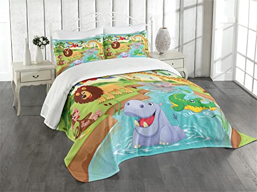 ABAKUHAUS Kinder Tagesdecke Set, Safari afrikanische Tiere, Set mit Kissenbezügen Mit Digitaldruck, für Doppelbetten 220 x 220 cm, Apfelgrün Braun ABAKUHAUS Kinder Tagesdecke Set, Safari afrikanische Tiere, Set mit Kissenbezügen Mit Digitaldruck, für Doppelbetten 220 x 220 cm, Apfelgrün Braun von ABAKUHAUS