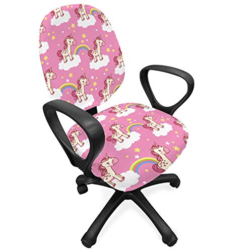 ABAKUHAUS Kindergarten Bürostuhl Schonbezug, Unicorns auf Wolken, Dekorative Schutzhülle aus Stretchgewebe, Rosa, Gelb, Weiß von ABAKUHAUS