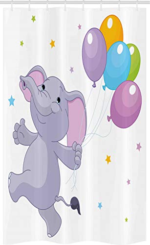 ABAKUHAUS Kindergarten Schmaler Duschvorhang, Glückliche Animal Balloons, Badezimmer Deko Set aus Stoff mit Haken, 120 x 180 cm, Lila Weiß von ABAKUHAUS