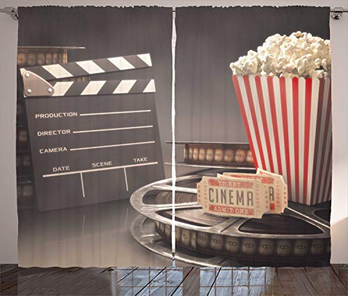 ABAKUHAUS Kino Rustikaler Vorhang, Film, Wohnzimmer Universalband Gardinen mit Schlaufen und Haken, 280 x 175 cm, Grau Rot von ABAKUHAUS