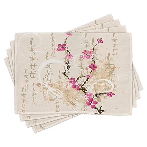 ABAKUHAUS Kirschblüte Platzmatten, Letters Sakura Blumen, Waschbare Stoff Esszimmer Küche Tischdekorations Digitaldruck, Rosa Beige von ABAKUHAUS