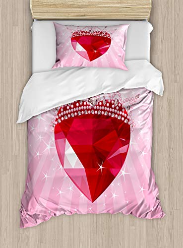 ABAKUHAUS Königin Bettbezug Set für Einzelbetten, Rote Herz-Kronen-Mädchen, Milbensicher Allergiker geeignet mit Kissenbezug, 130 x 200 cm - 70 x 50 cm, Pink Rot ABAKUHAUS Königin Bettbezug Set für Einzelbetten, Rote Herz-Kronen-Mädchen, Milbensicher Allergiker geeignet mit Kissenbezug, 130 x 200 cm - 70 x 50 cm, Pink Rot von ABAKUHAUS