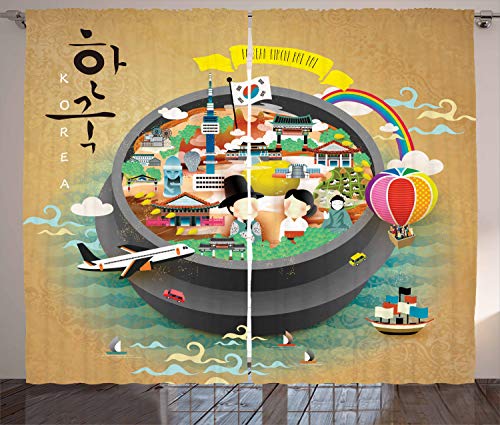 ABAKUHAUS Korea Rustikaler Vorhang, Karikatur-Art Khimchi Topf, Wohnzimmer Universalband Gardinen mit Schlaufen und Haken, 280 x 175 cm, Mehrfarbig von ABAKUHAUS