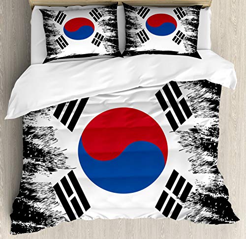 ABAKUHAUS Korean Flag Bettbezugs Set Für Doppelbetten, Land, Milbensicher Allergiker geeignet mit Kissenbezügen, 200 x 200 cm, Khaki von ABAKUHAUS