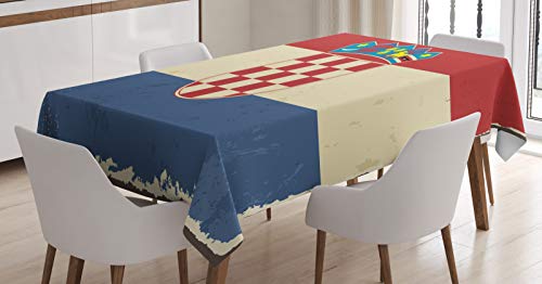 ABAKUHAUS Kroatien Tischdecke, Vintage Look Nationalflagge, Pflegeleicht Waschbarer Farbfester Druck Kein Verblassen für Außen Bereich, 140 x 240 cm, Vermilion Beige von ABAKUHAUS