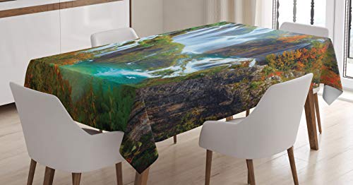 ABAKUHAUS Kroatien Tischdecke, Wasserfälle von Plitvice Park, Pflegeleicht mit Modernster Druck Technologie Waschbar und Personalisiert, 140 x 170 cm, Braun Aqua von ABAKUHAUS