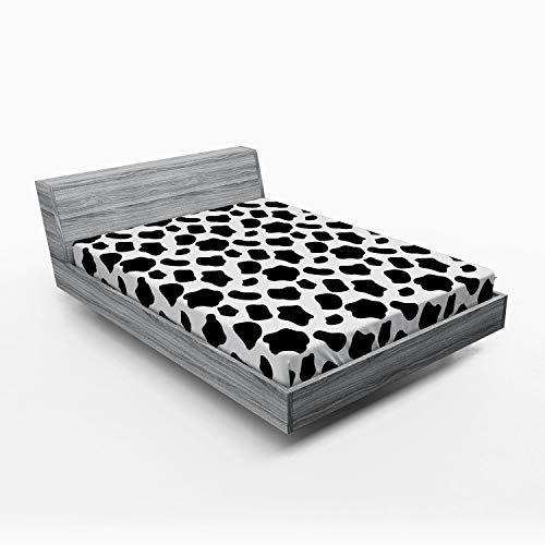ABAKUHAUS Kuh-Druck Spannbetttuch, Kuh-Haut mit Spots, Soft Dekorativer Stoff Bettwäsche Rund-um Elastischer Gummizug, 140 x 200 cm, Weiß Schwarz von ABAKUHAUS