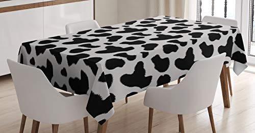 ABAKUHAUS Kuh-Druck Tischdecke, Kuhfell Schwarz Spots, Personalisierter Druck Klare Farben ohne Verblassen Waschbar für Außen Bereich, 140 x 170 cm, Schwarz Weiß von ABAKUHAUS