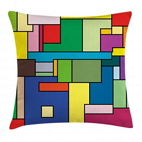 ABAKUHAUS Kunst Kissenbezug, Vivid Mondrian Squares, Wasser und Schmutz resistent Stoff Digital Druck Für den Innen oder Außen Bereich, 50 x 50 cm, Grün Blau von ABAKUHAUS