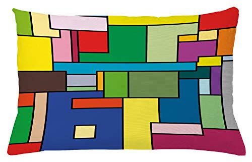 ABAKUHAUS Kunst Kissenbezug, Vivid Mondrian Squares, Wasser und Schmutz resistent Stoff Digital Druck Für den Innen oder Außen Bereich, 65 x 40 cm, Grün Blau von ABAKUHAUS