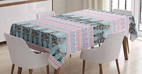 ABAKUHAUS Lama Tischdecke, Patterned Alpaka, Schmutzabweisend Pflegeleicht Waschbar Druck Mit Klaren Farben ohne Verblassen, 140 x 170 cm, Rosa Aqua von ABAKUHAUS