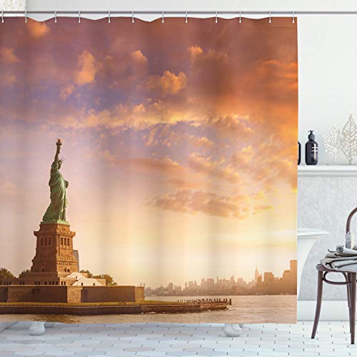 ABAKUHAUS Landschaft Duschvorhang, USA New York Landschaft, Stoffliches Gewebe Badezimmerdekorationsset mit Haken, 175 x 240 cm, Mehrfarbig von ABAKUHAUS