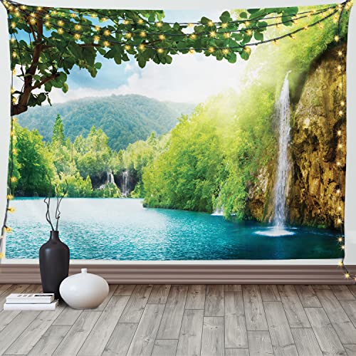 ABAKUHAUS Landschaft Wandteppich, Crotian Lake Forest aus Weiches Mikrofaser Stoff Waschbar ohne Verblassen Digitaldruck, 150 x 110 cm, Grün Blau von ABAKUHAUS