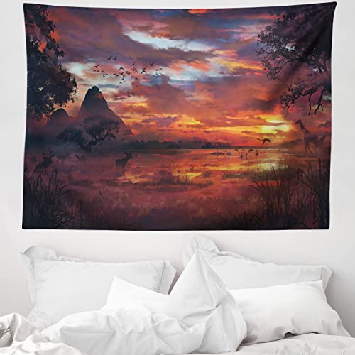 ABAKUHAUS Landschaft Wandteppich, Safari Wild Forest aus Weiches Mikrofaser Stoff Waschbar ohne Verblassen Digitaldruck, 150 x 110 cm, Orange Schwarz von ABAKUHAUS