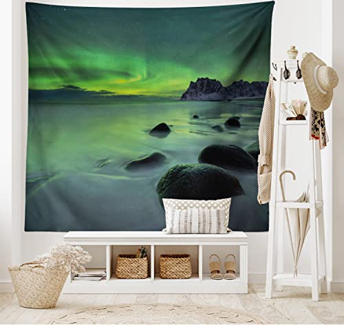 ABAKUHAUS Landschaft Wandteppich und Tagesdecke, Magie Natur Strand aus Weiches Mikrofaser Stoff Waschbar ohne Verblassen Digitaldruck, 230 x 140 cm, Lindgrün und Mandel von ABAKUHAUS