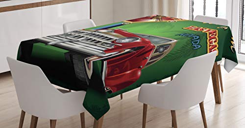 ABAKUHAUS Las Vegas Tischdecke, Retro Car Roulette-Tisch, Schmutzabweisent mit Modernster Druck Technologie Waschbar Klare Farben, 140 x 170 cm, Grün Rot von ABAKUHAUS