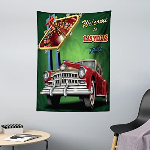 ABAKUHAUS Las Vegas Wandteppich, Retro Car Roulette-Tisch aus Weiches Mikrofaser Stoff Kein Verblassen Klare Farben Waschbar, 110 x 150 cm, Mehrfarbig von ABAKUHAUS