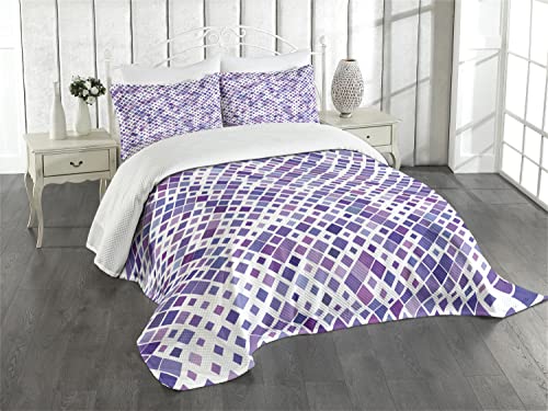 ABAKUHAUS Lavendel Tagesdecke Set, Lila Retro Artsy, Set mit Kissenbezug Maschienenwaschbar, für Einzelbetten 170 x 220 cm, Violett-lila weiß von ABAKUHAUS