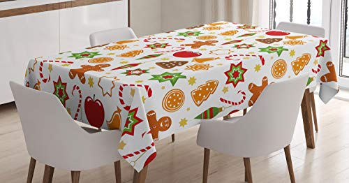 ABAKUHAUS Lebkuchenmann Tischdecke, Weihnachten Graphic, Pflegeleicht Waschbar Schmutzabweisend und mit Klaren Farben Hochwertiger Druck, 140 x 170 cm, Rot Weiß von ABAKUHAUS