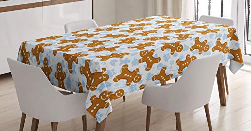ABAKUHAUS Lebkuchenmann Tischdecke, Fliese, Inn und Outdoor Bereich geeignet Waschbar Druck Klare Farben Kein Verblassen, 140 x 170 cm, Blasser Karamell Babyblau Weiß von ABAKUHAUS