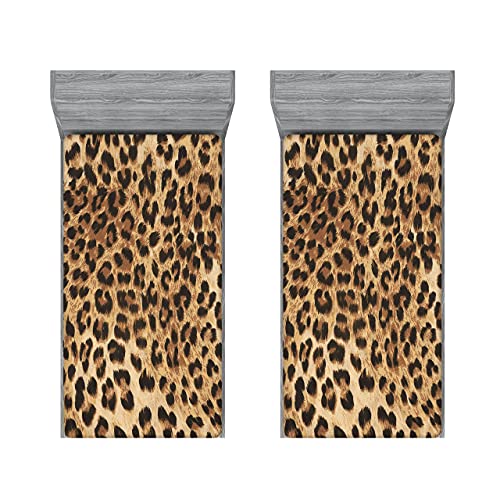 ABAKUHAUS Leopard-Druck 2er-Satz Spannbetttuch, Wildtierhaut, Soft Dekorativer Stoff Bettwäsche Rund-um Elastischer Gummizug, 90 cm x 200 cm, Pale Braun Schwarz von ABAKUHAUS