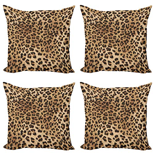 ABAKUHAUS Leopard-Druck Dekokissen Kissenbezug 4er Pack, Wildtierhaut, Modern Accent Doppelseitiger Digitaldruck, 45 x 45 cm, Schwarz Braun von ABAKUHAUS